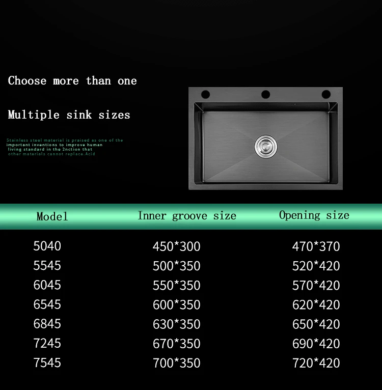 Imagem -04 - Pia da Cozinha Preto Nano-pia Único-slot Doméstico Mão-lavagem Bacia Cozinha Grande 304 de Aço Inoxidável Pia Bacia