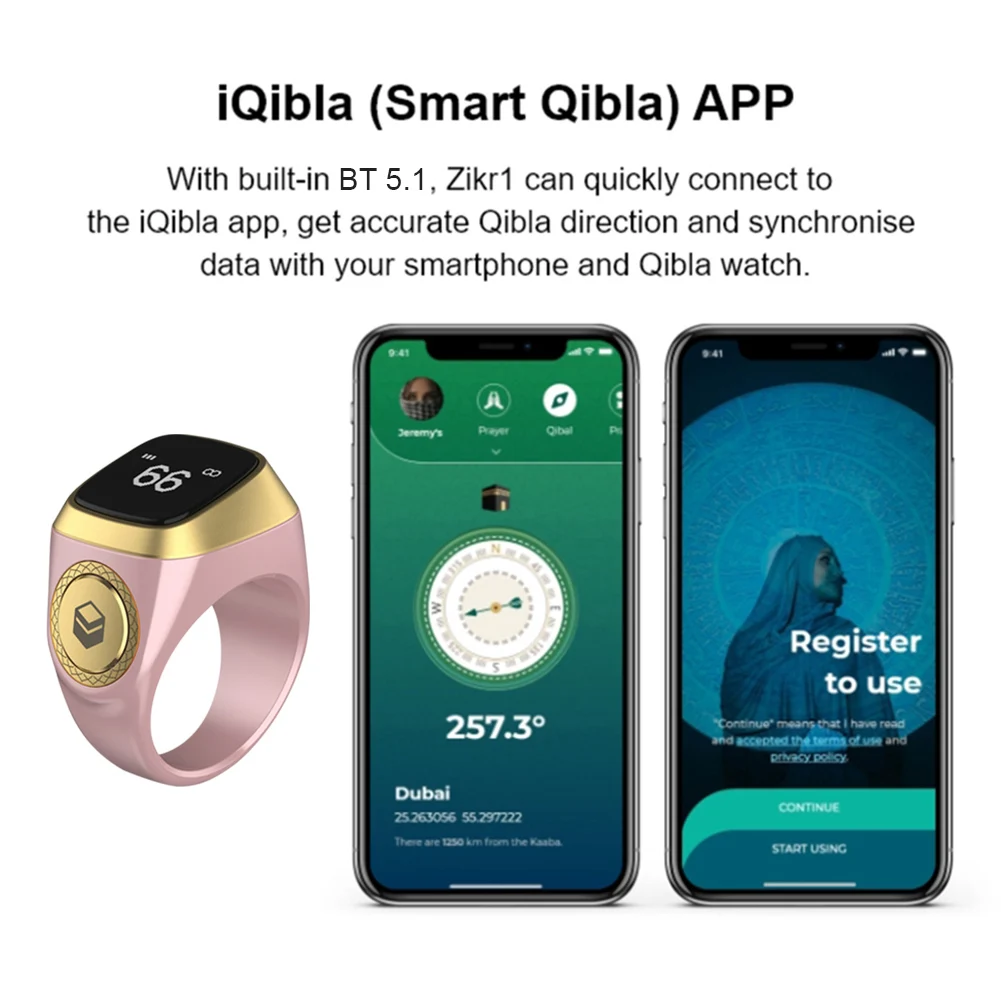 Iqibla Smart Tasbih Tally Counter for Muslims Zikr Ring Digital Tasbeeh 5 Prayer Time Vibration Reminder Smart Praise Ring