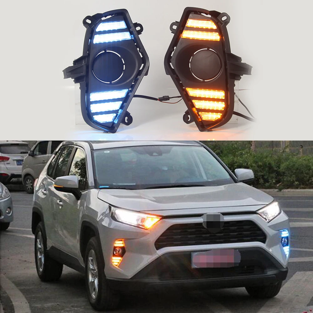 

LED DRL Car Daytime Running Light Front Bumper Fog Lamps with Turn Signal For Toyota RAV4 2019 2020 2021 2022 2023 B# Style