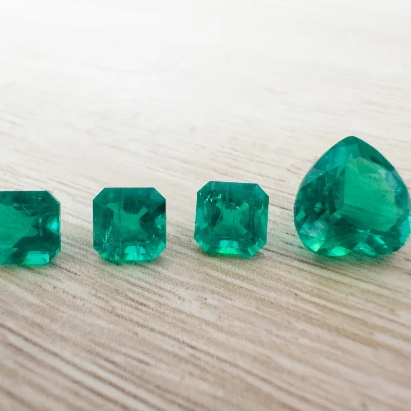 

Lab Grown Emerald Hand-cut Hydrothermal Asscher Cut 6x6mm 3pcs and Heart Cut 10x10mm 1pcs Gemstone for Diy Jewelry Making