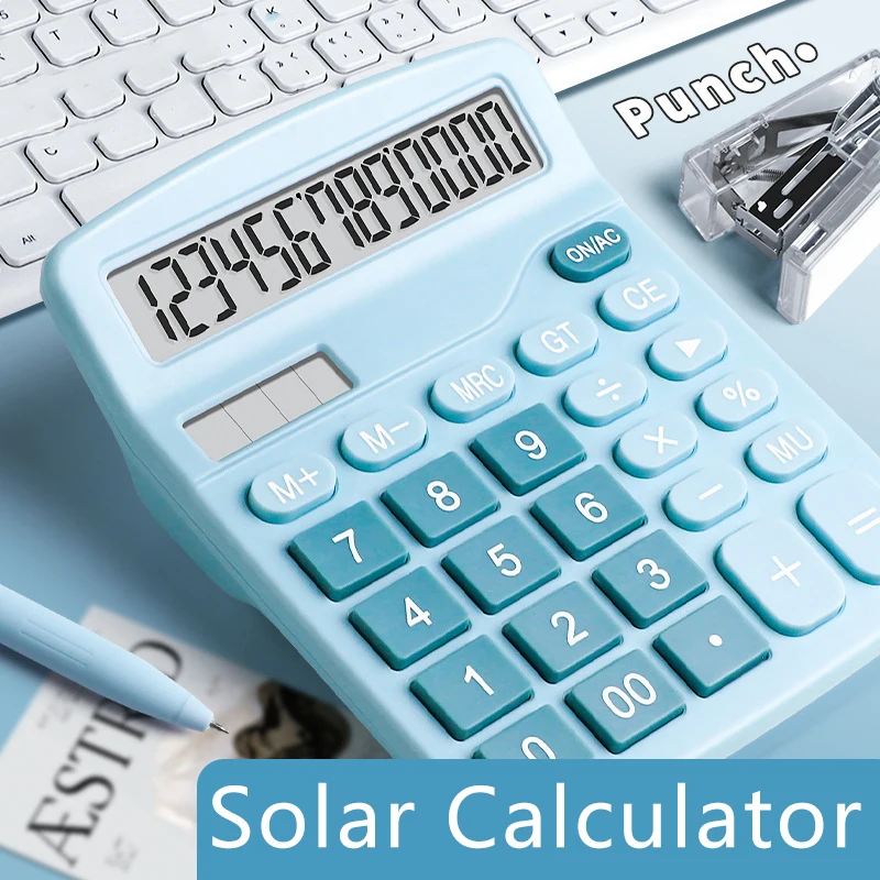 Calculatrice scientifique solaire avec grand écran, calculatrice mignonne, ordinateur de bureau, bureau financier, 1 pièce