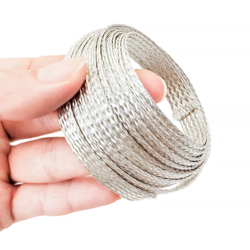 2M Silver Plated Telescopic Braided Net Audio Speaker Wire Sleeve Anti-Interference Shielding Cable Protection ID 2-25mm