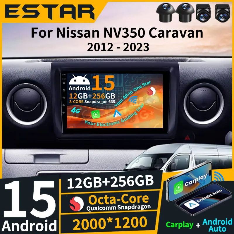 Carplay inalámbrico Android 15 para Nissan NV350 caravana 2012 - 2023 Radio de coche QLED BT RDS 2din Auto 2K pantalla reproductor de vídeo GPS DTS