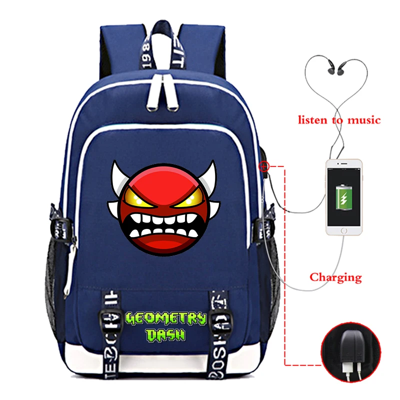 غاضب الهندسة داش الطباعة حقائب الظهر الكرتون لعبة الابتدائية المدرسية للمراهقين مقاوم للماء USB شحن حقيبة كتب Mochlia