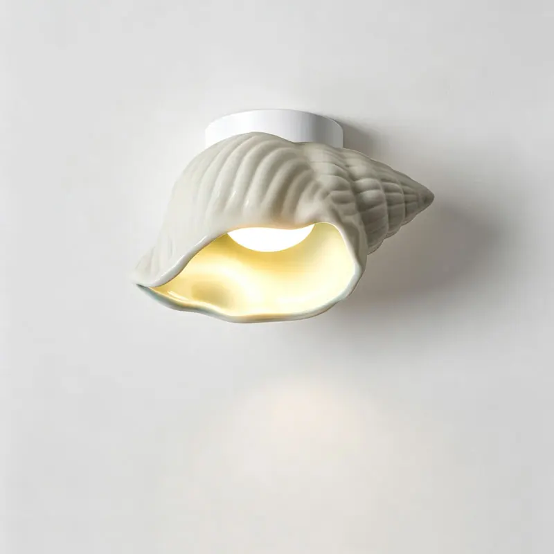 Design French Conch Shaped Ceiling Light Creative Ceramic Hallway Balcony Bedroom Atmosphere Ceiling Lamp Home Decoration