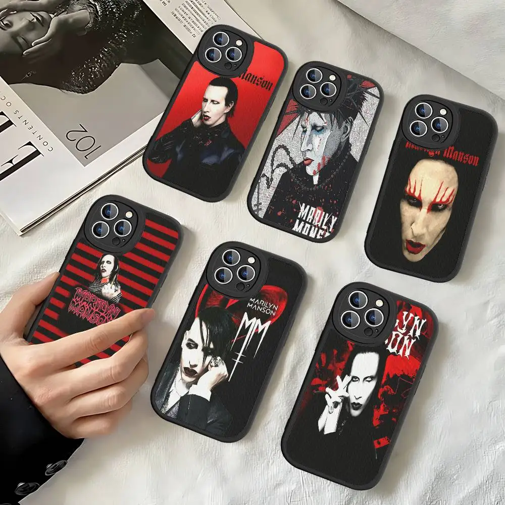 Кожаный чехол для телефона Singer M-Marilyn M-Manson для iPhone 16 15 14 16E 13 12 11 Pro Max Plus