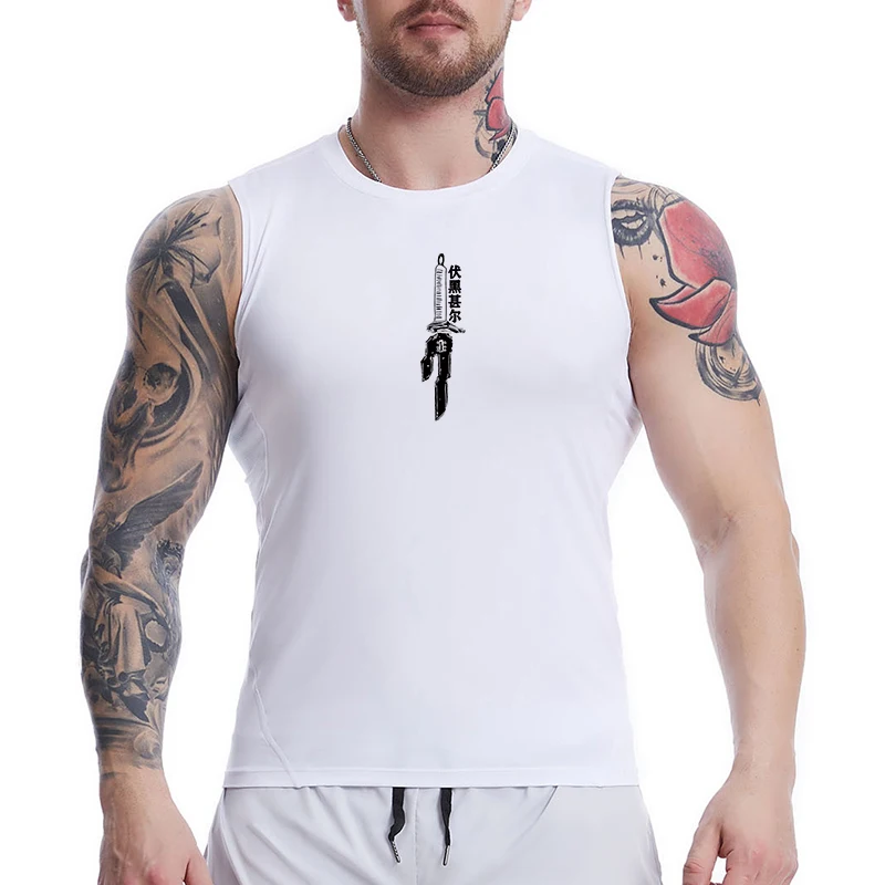 Graphic Sleeveless Compression Shirt for Men Summer Athletic Quick Dry Stretchy Tank Tops Gym Workout Running Vest Baselayers