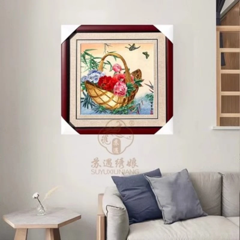 Boutique Suzhou embroidery hanging painting peony butterfly handmade embroidery Chinese interior decoration painting gift painti