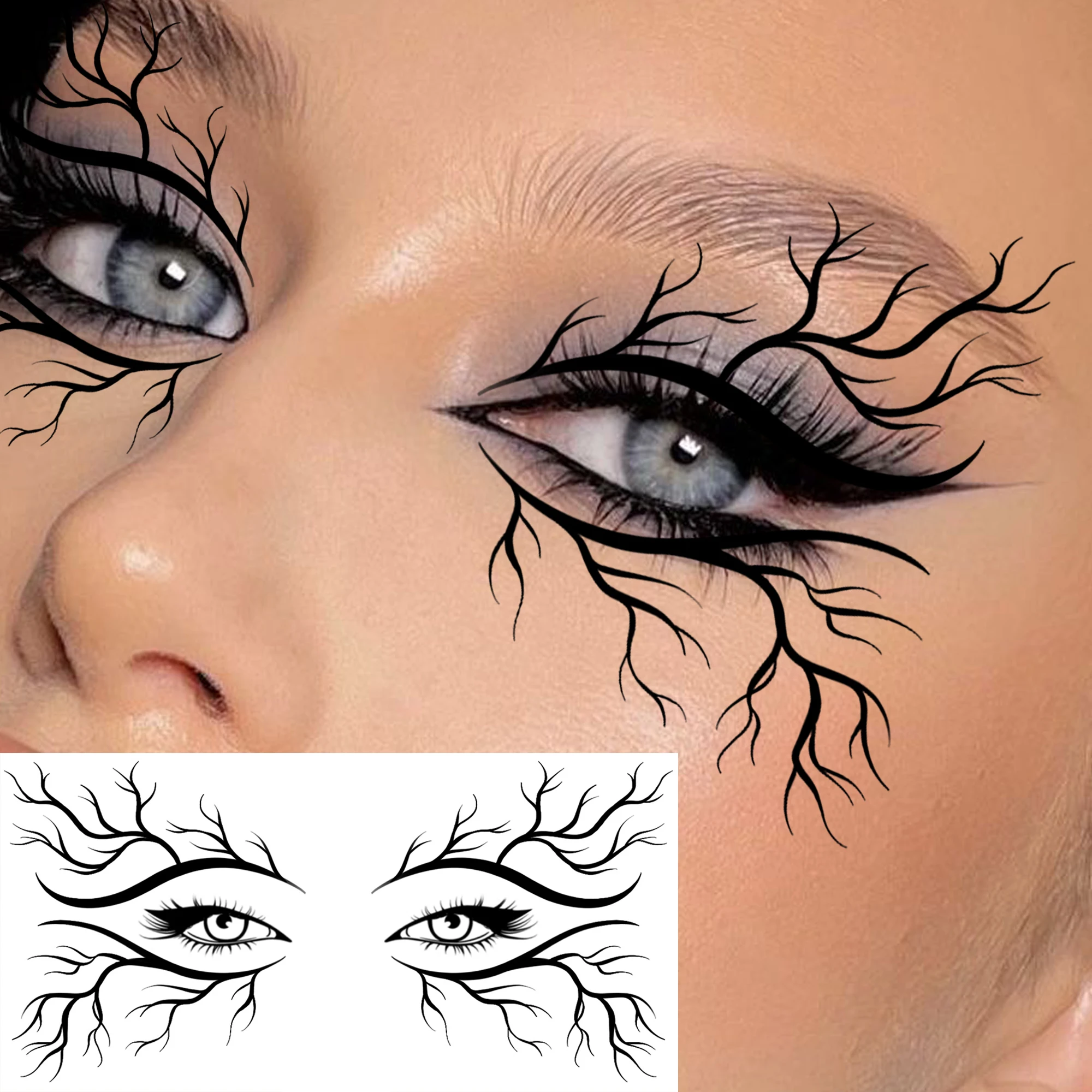 1 Sheet Halloween Spider Blood Vessel Bat Ghost Temp Tattoo For Eye Shadow Eyeliner Sticker, Waterproof Long Lasting Fake Tattoo