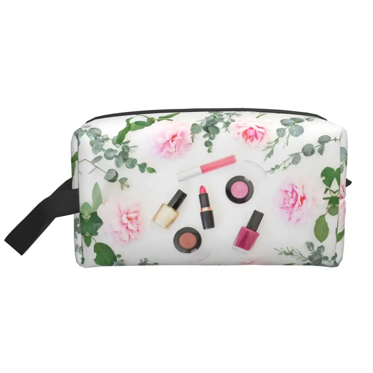 Custom Pink Flowers And Nail Polish Print Toiletry Bag for Women Cosmetic Makeup Organizer Ladies Beauty Storage Dopp Kit Box