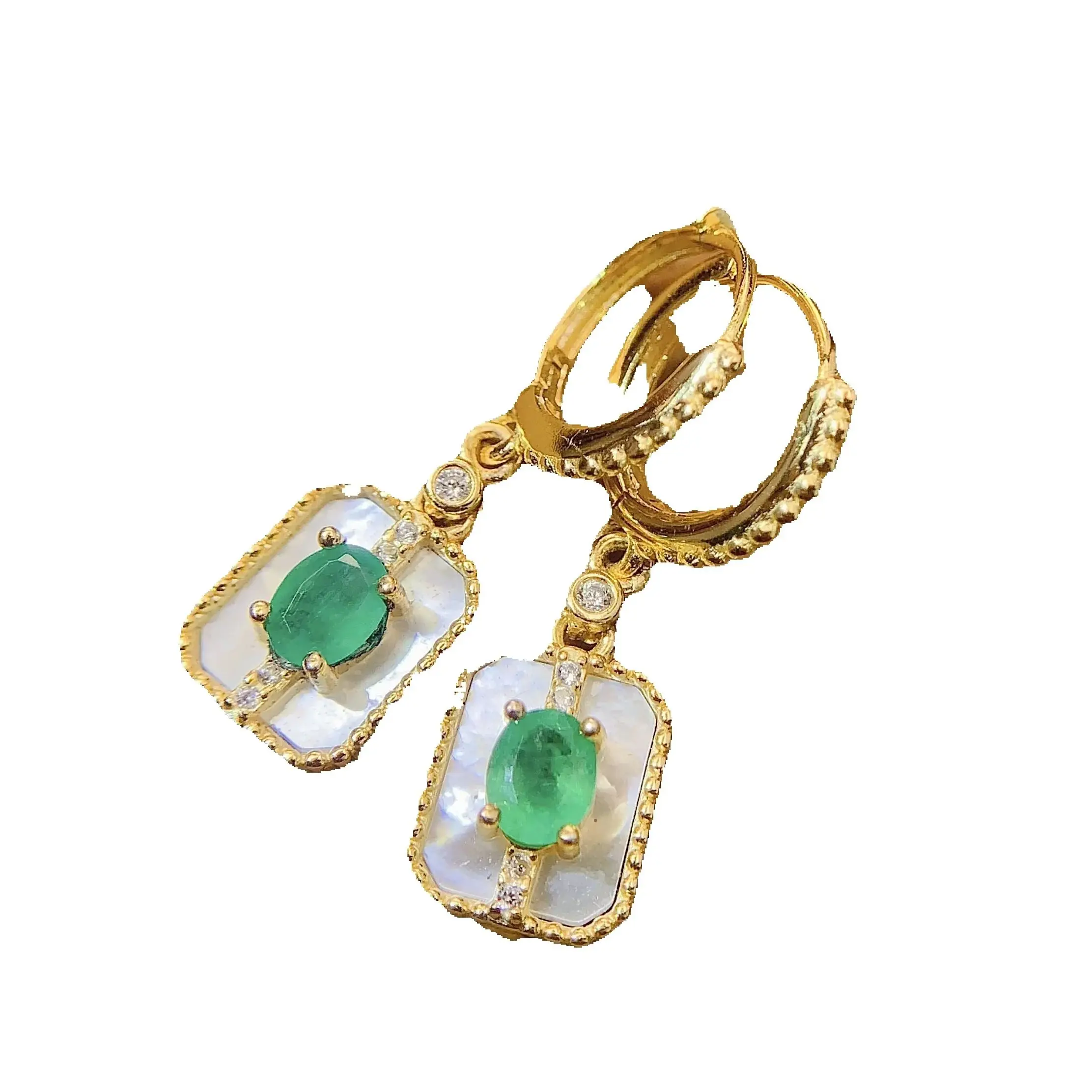 

SHILOVEM 925 sterling silver Emerald Stud Earrings New Birthday Christmas Gift Fashion Wholesale Women 4*5mm le04052agml