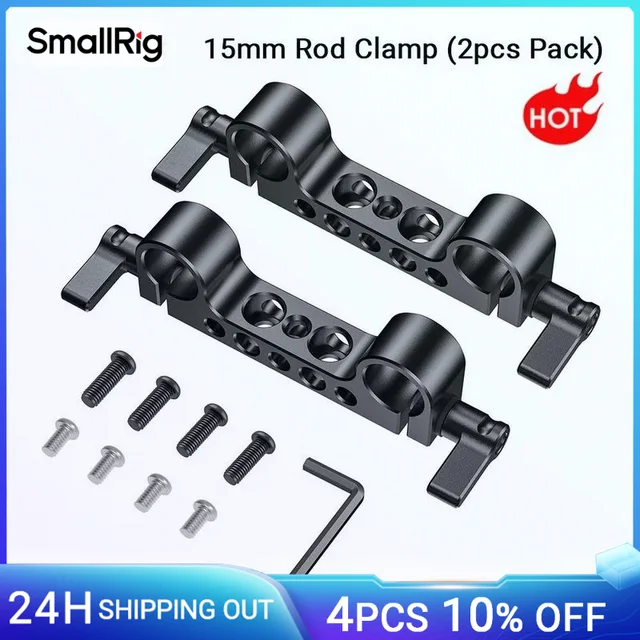 SmallRig Lekki zacisk pręta szynowego 15 mm z gwintem 1/4"-20 do Sony i innych aparatów DSLR 15 mm Uchwyt na ramię 2 szt. 2061