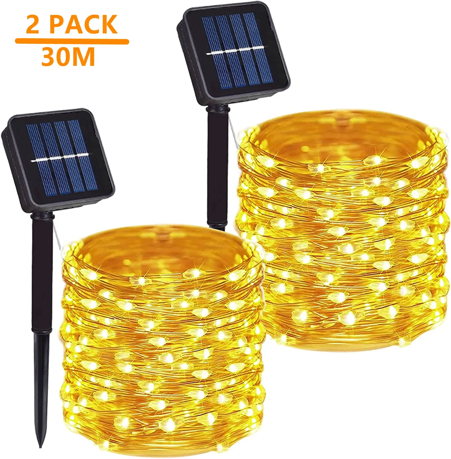 Outdoor Garden Decoration 2Pack LED Solar Powered String Lights Waterproof Copper Wire 8 Modes Fairy Lights For Home Holiday