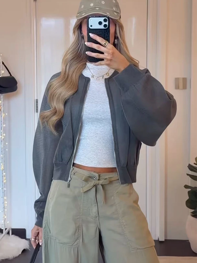 Damen Dünner Langarm-Strickmantel Lässig Locker Modisch Vielseitig V-Ausschnitt Reißverschluss-Strickjacke Sexy Transparent Einfache Damenkleidung