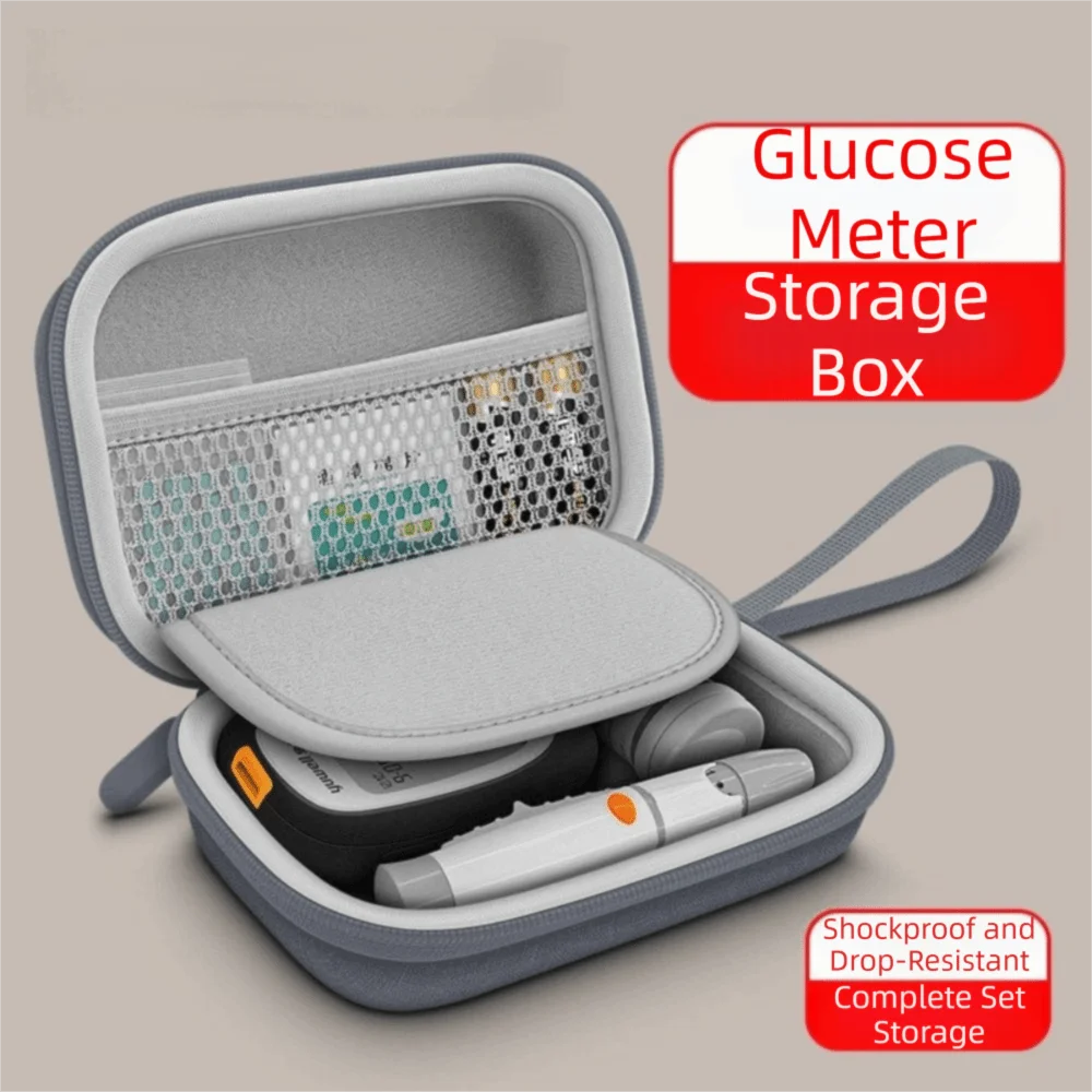 Portable Blood Glucose Meter Case Hard Shell Dividers Diabetes Protective Pouch Wear-resistant Mesh Pocket