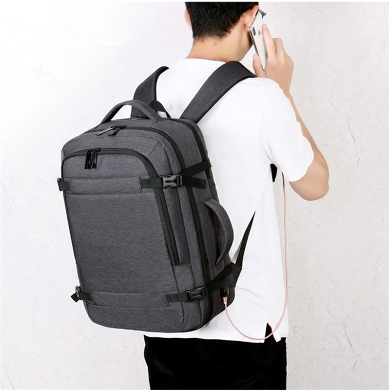 Nesitu expansível a4 grande capacidade 14 15.6 16 polegada portátil das mulheres dos homens mochila portátil mochila saco de viagem preto cinza m1907