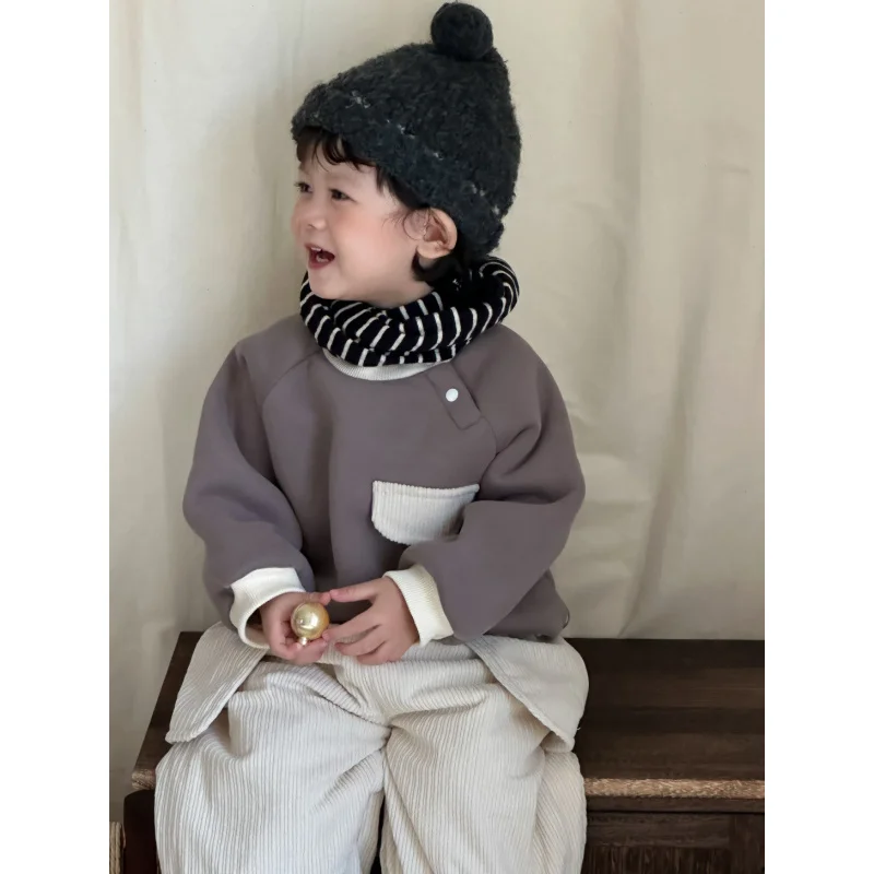 

9.29New Arrival Children Clothing2025Autumn and Winter Baby Clothes Boys Thickened Sweatshirt Pants Set