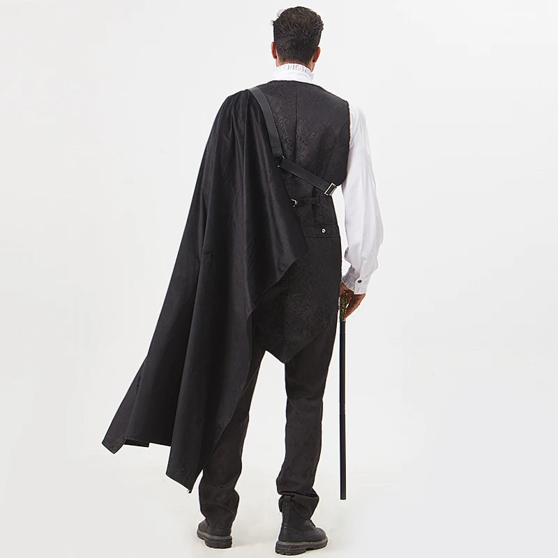 Steampunk Shawl Half Shoulder Cape with Belt Black Shawl Cape Medieval Halloween Costume Men and Women Can Perform Stage Perform