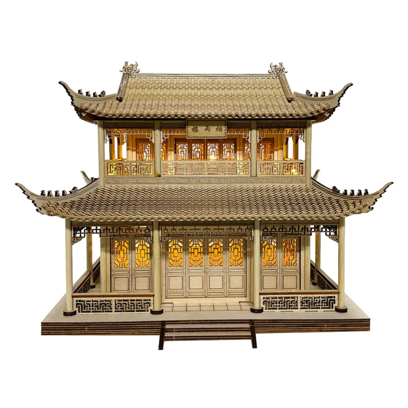 Zen octagonal pavilion wooden ancient building pavilion decoration, living room entrance TV cabinet soft decoration