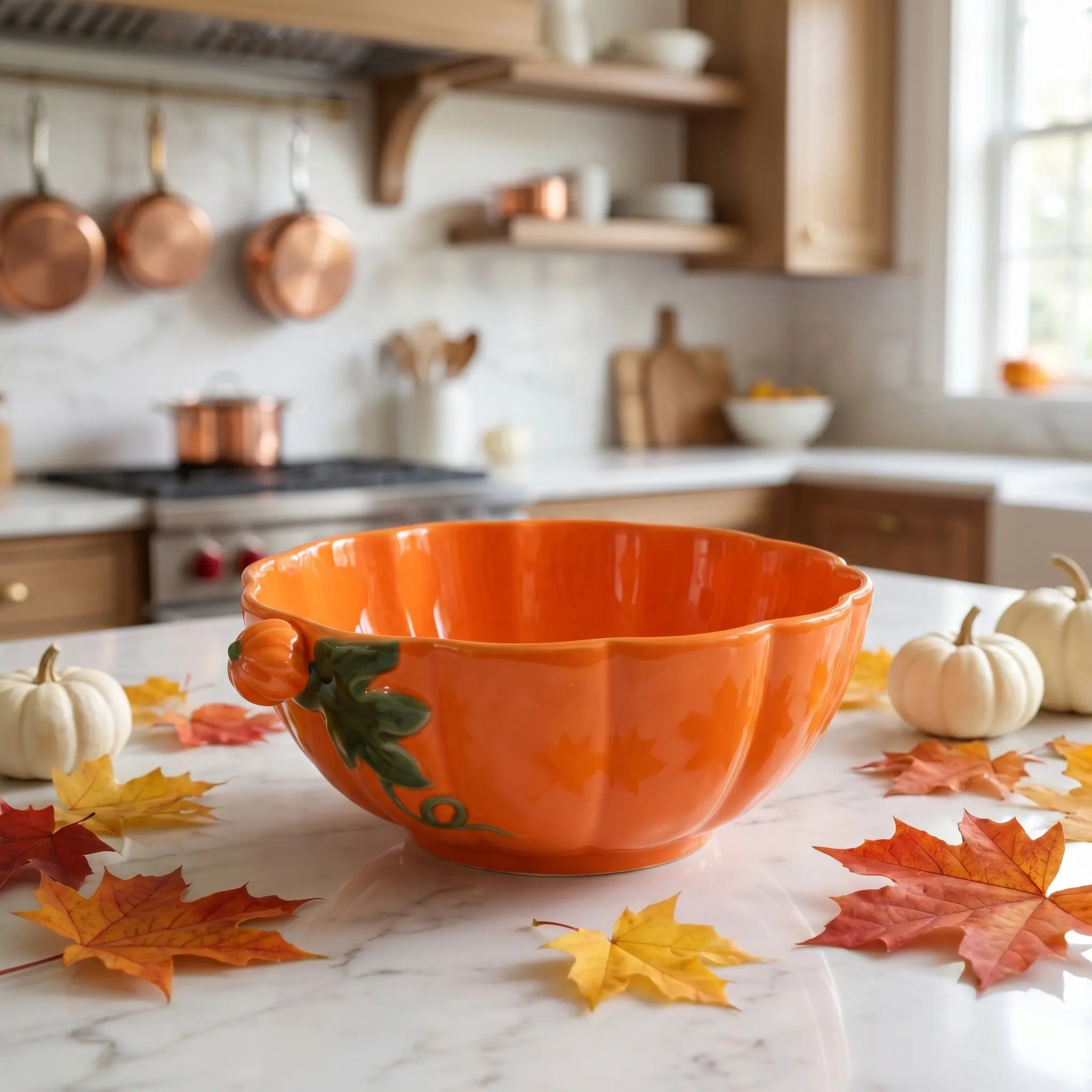 Ceramic Pumpkin Bowls 1300Ml Pumpkin Shape Fall Halloween Thanksgiving Candy Snack Dessert Serving Dish Halloween Treat Bowl