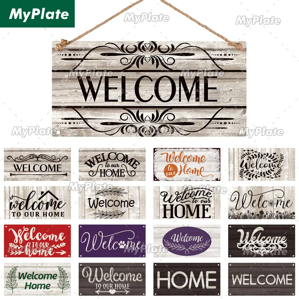 [MyPlate] Welcome Sign Door Wooden Wall Plaque Home Wood Plate Home Door Wall Deocr Man Cave Hanging Sign Family Gift