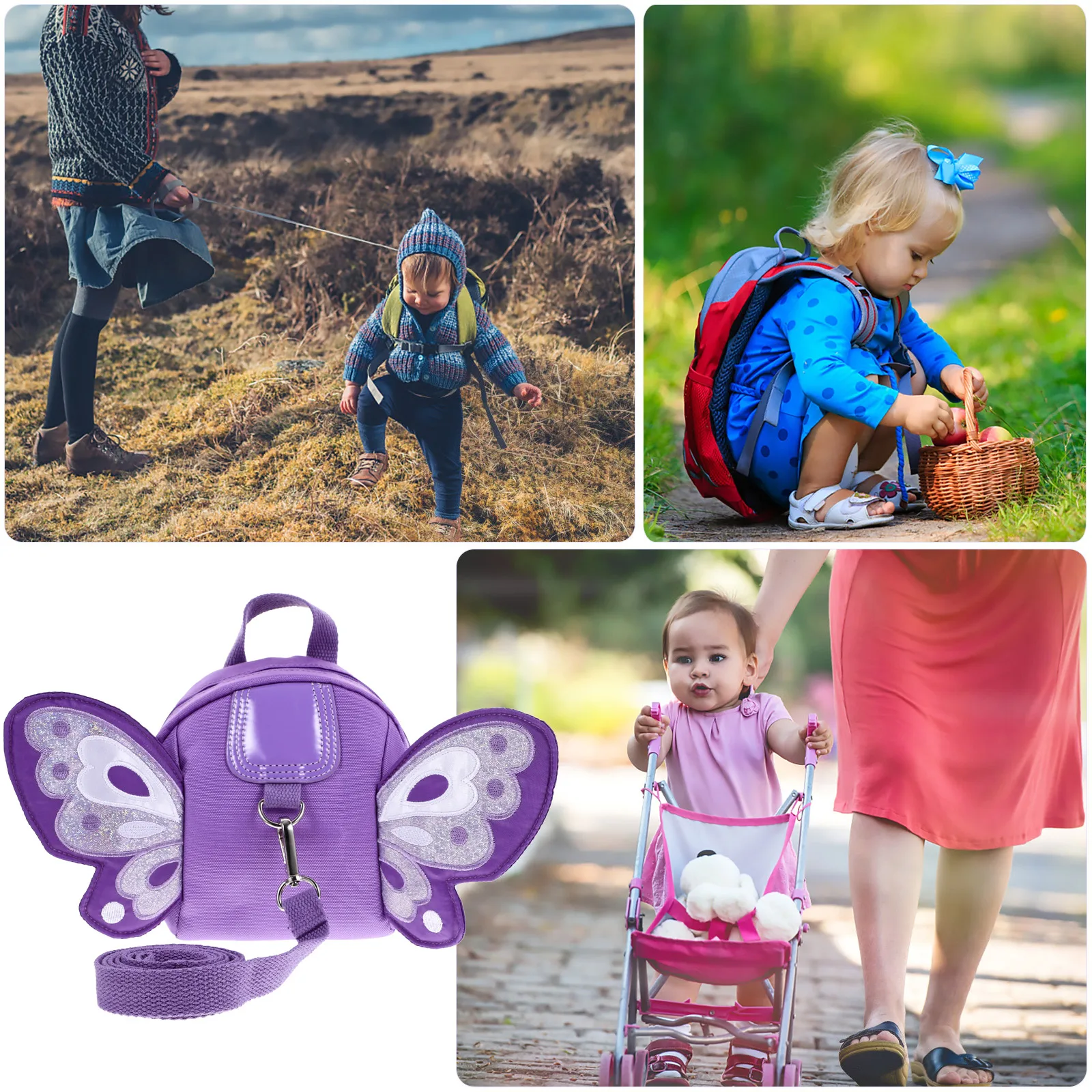 

Anti lost Backpack Purple Kids Harness Large Capacity Toddler Reins Comfortable Walking