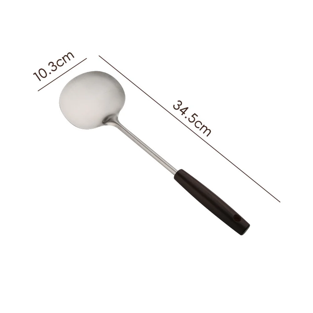 Black Sliver Wooden Spatula Brushed Finish Scooping Design Curved Spatula Head Easy-to-clean Secure Wood Handle Attachment