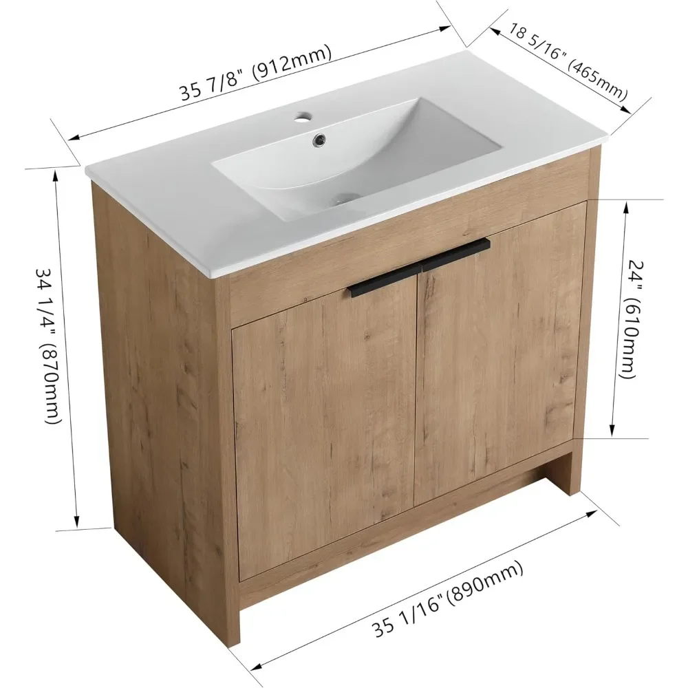 Bathroom Vanity with Sink Mid-Century Bathroom Vanities with Top Basin Floor Wood Bathroom Sink Cabinet with