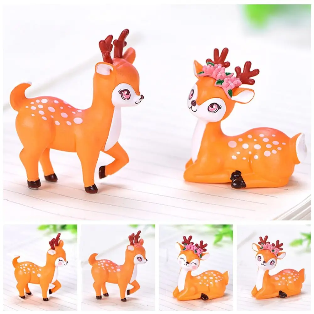 Delicate Mini Cartoon Sika Deer Ornament Plastic Handmade Cartoon Sika Deer Figurine Waterproof Interesting Animal Statue