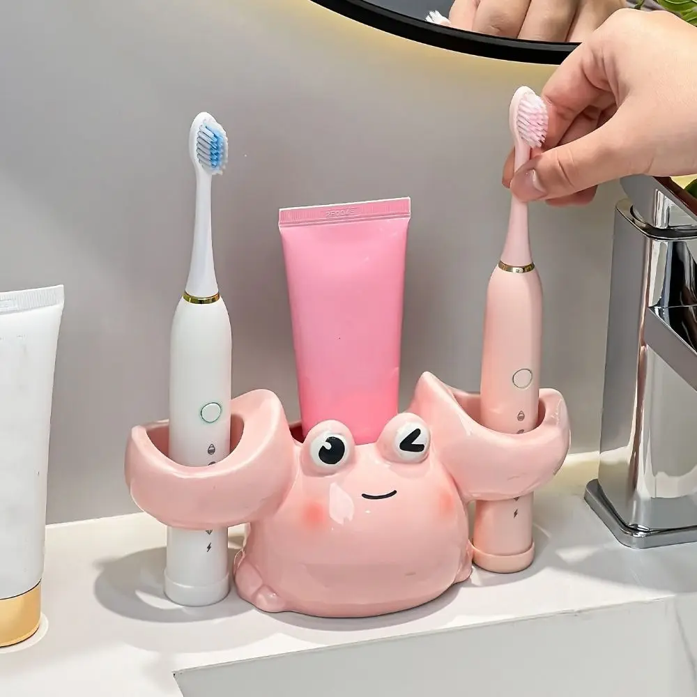 Cute Cartoon Crab Ceramic Toothbrush Holder Waterproof Bathroom Storage Rack Multifunctional Electric Toothbrush Cup Holder