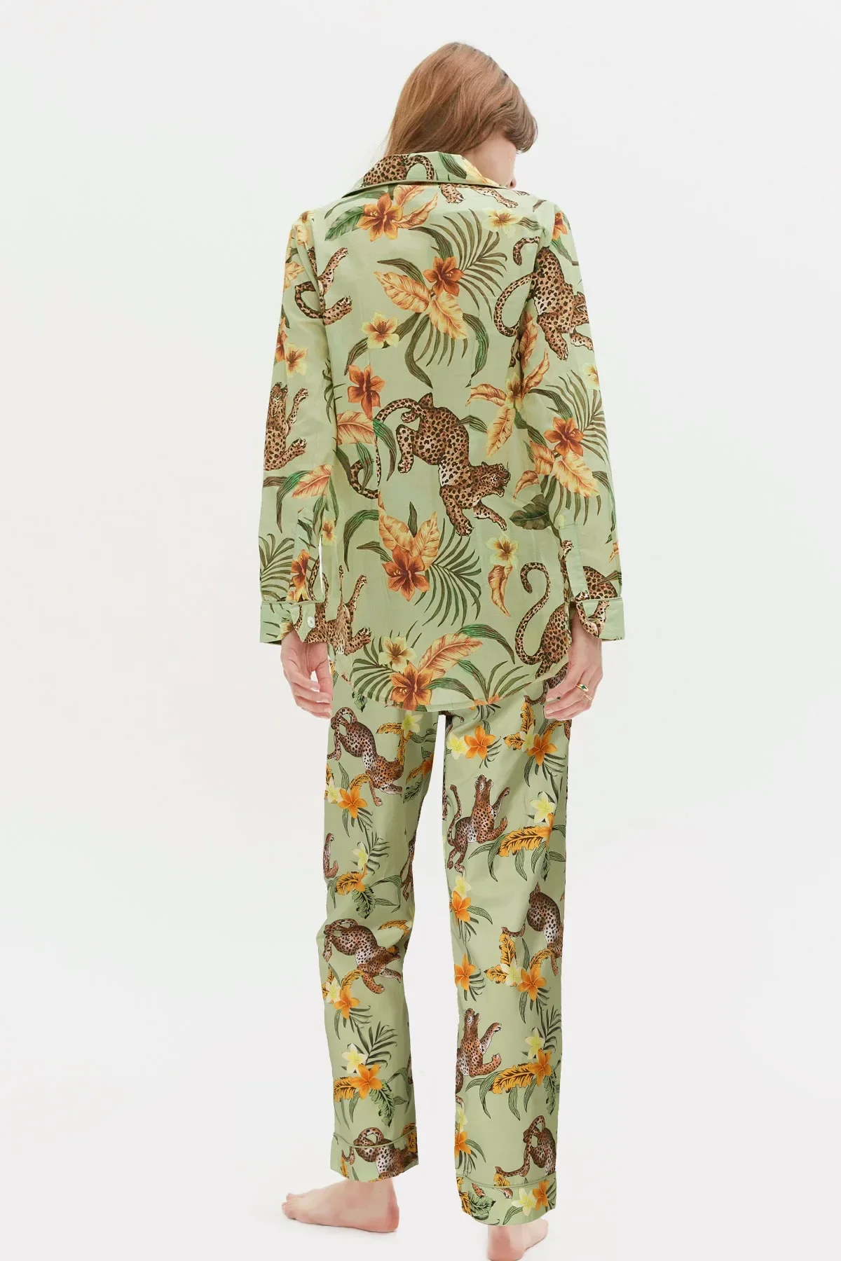 بيجامة نسائية جديدة بطباعة الغابة البرية سراويل بأكمام طويلة ملابس ترفيهية قطنية يمكن ارتداؤها في الخارج