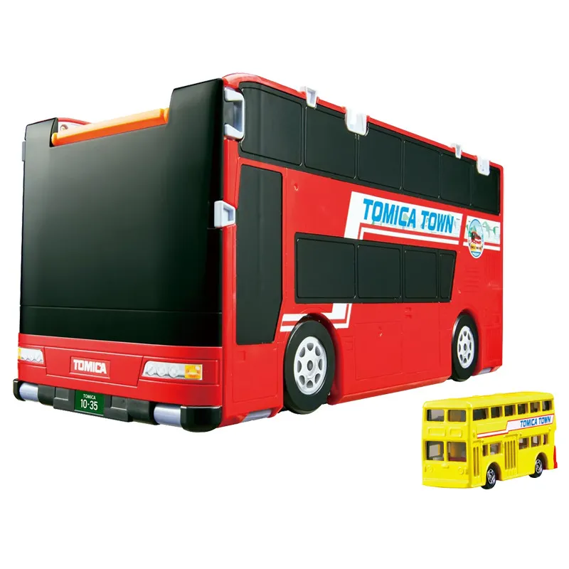 TAKARA TOMY Tomica World Vehicle Town Big Transforming Double Decker Bus Playset With 1 Diecast Car Toy Gift For Kids