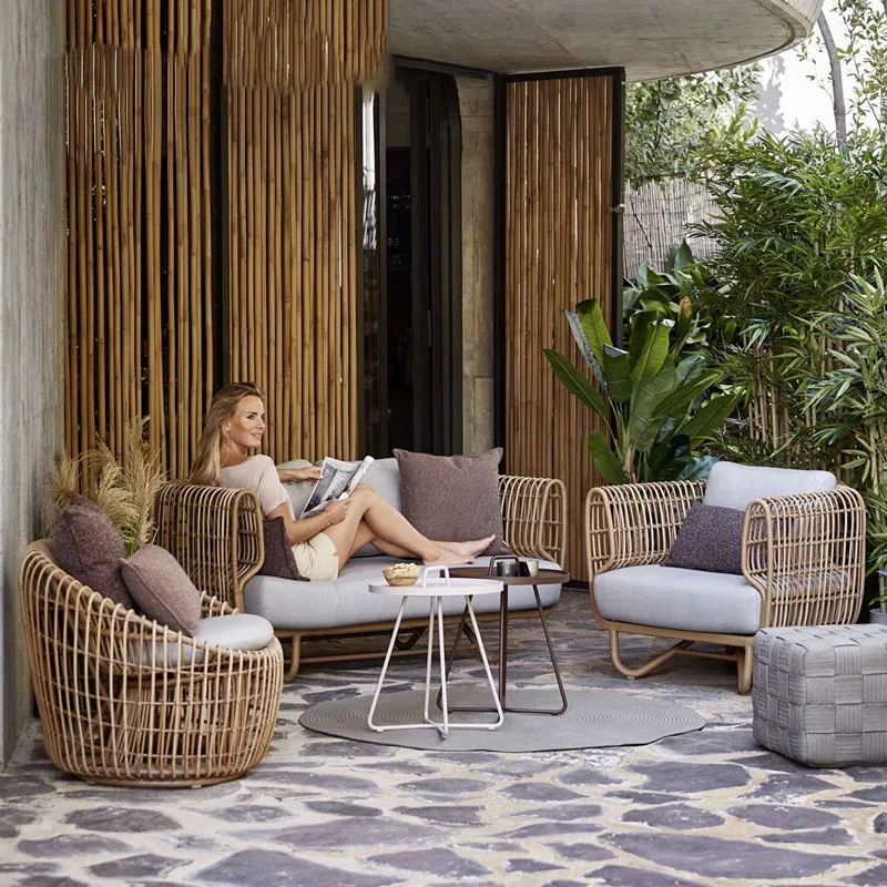 

qw-Rattan Sofa Outdoor Garden Southeast Asian Style Rattan Woven Balcony Small Coffee Table Indoor Patio Outdoor Furniture Set%