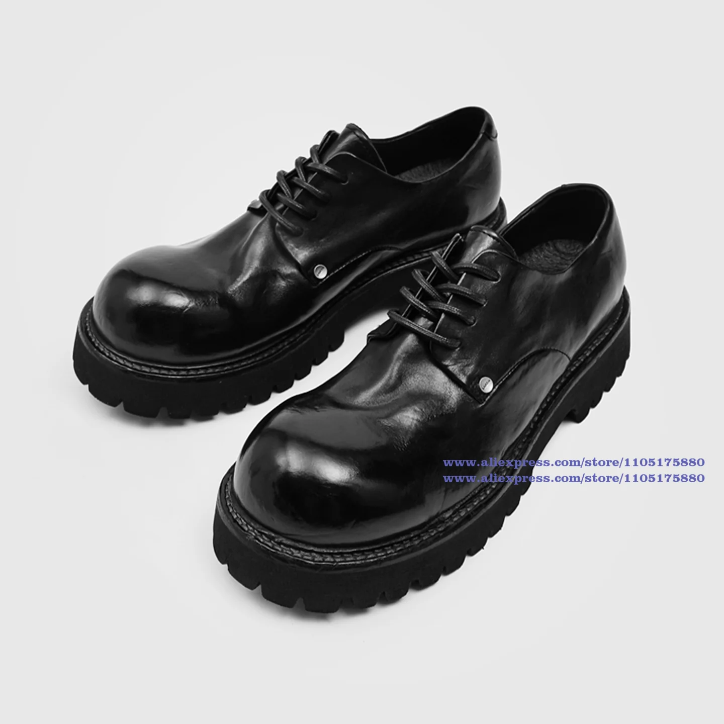 

Мужские туфли дерби на толстой подошве с заклепками, черные кожаные туфли из воловьей кожи, увеличивающие рост, модные роскошные мужские туфли с большим круглым носком