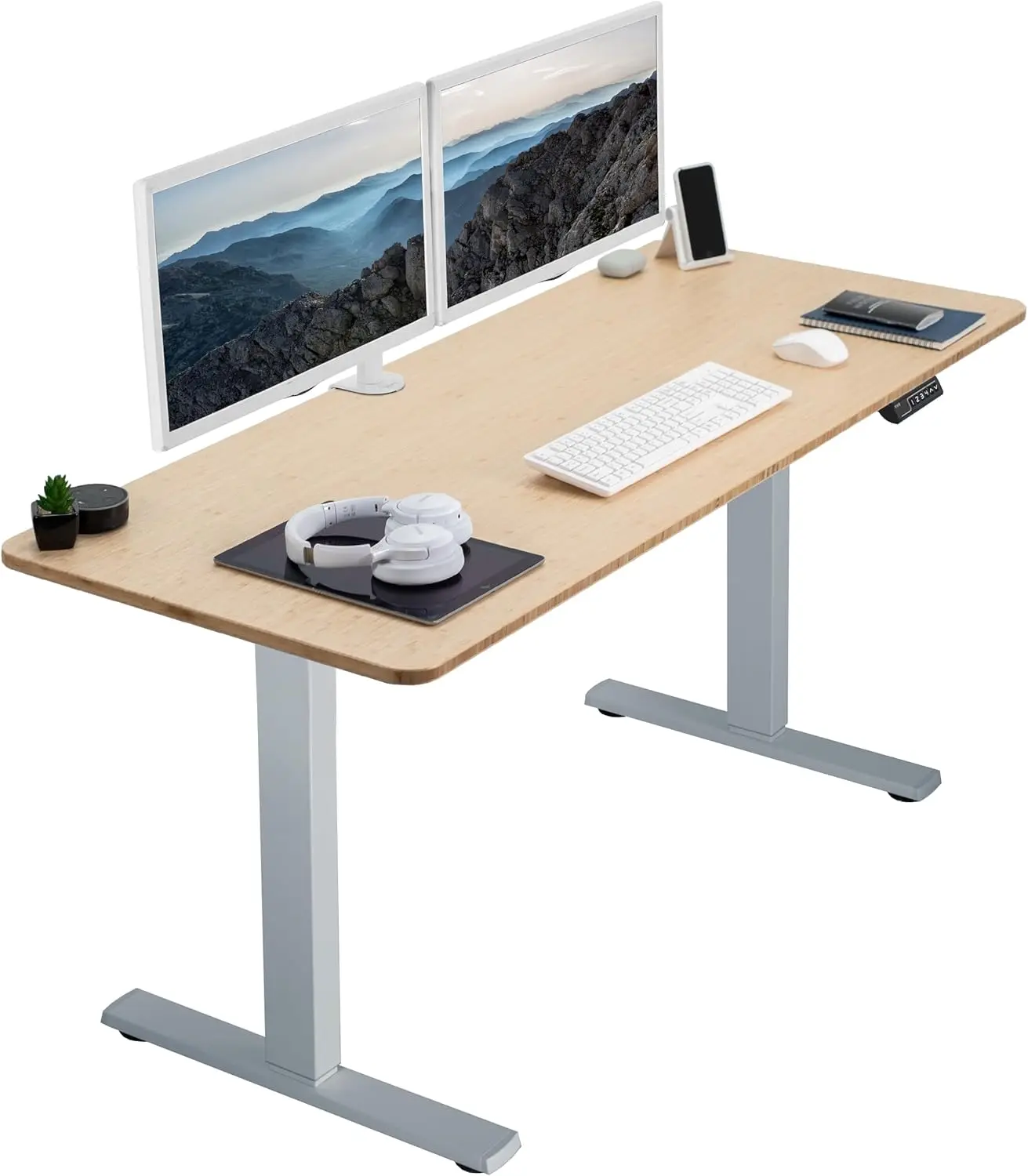 

Electric 60 x 24 inch bamboo standing desk workstation, memory controller height adjustment, one piece top