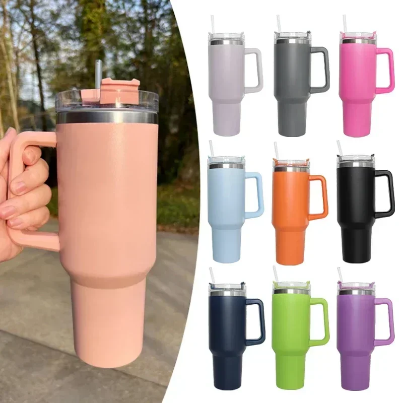 Mug Tumbler With Handle Insulated Tumbler Termos Cup for Travel Thermal Tumbler With Lids Straw Stainless Steel Coffee Mug 40oz