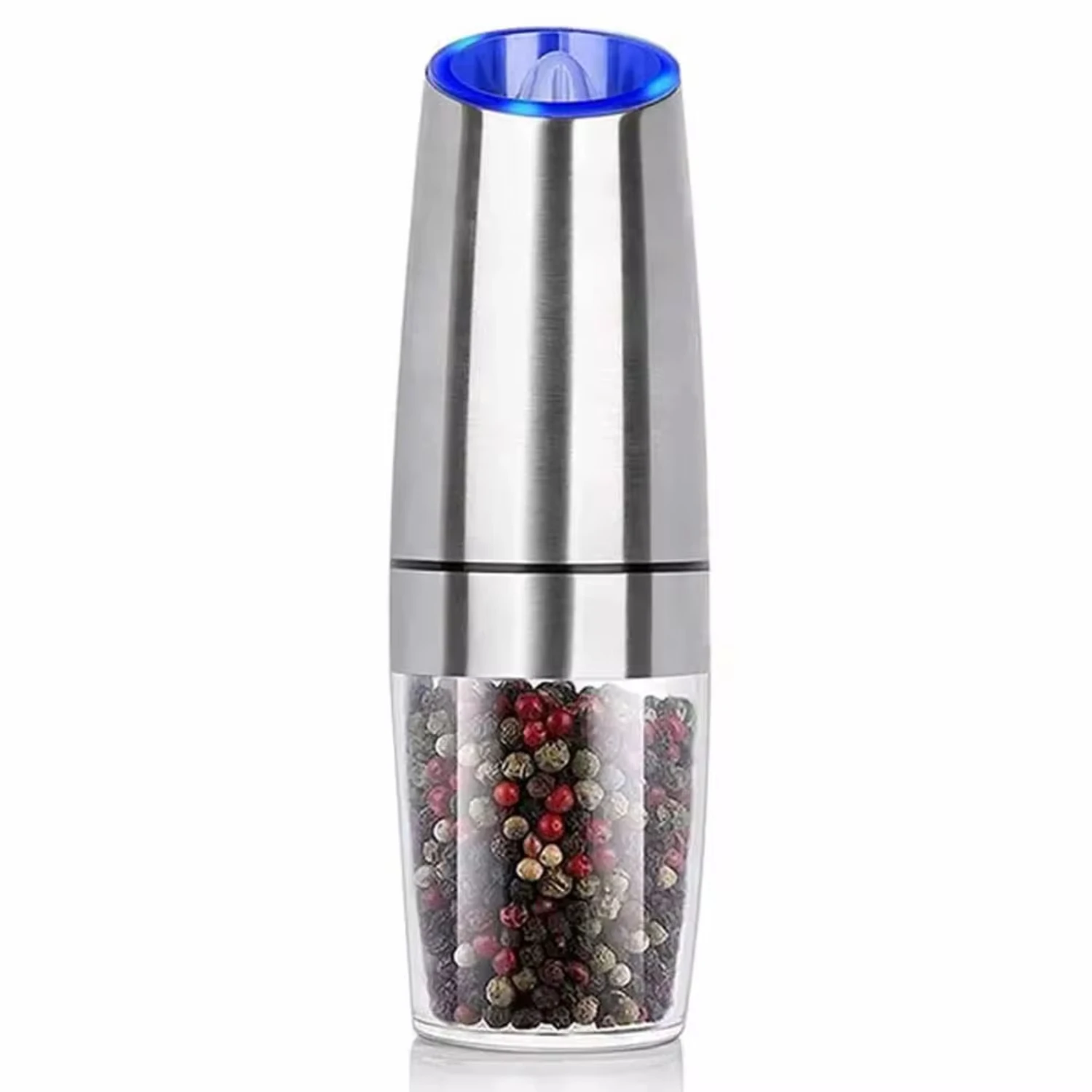 1PCS Stainless Steel Gravity  Pepper and Salt Grinder Mill Adjustable Coarseness Battery Powered with  Light