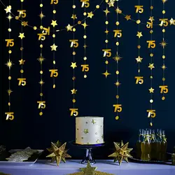 13Ft Gold Number 75th Circle Star 65 Happy Birthday 40 50 Garland Banner Decor 75 Year Old Birthday Anniversary Hanging Streamer