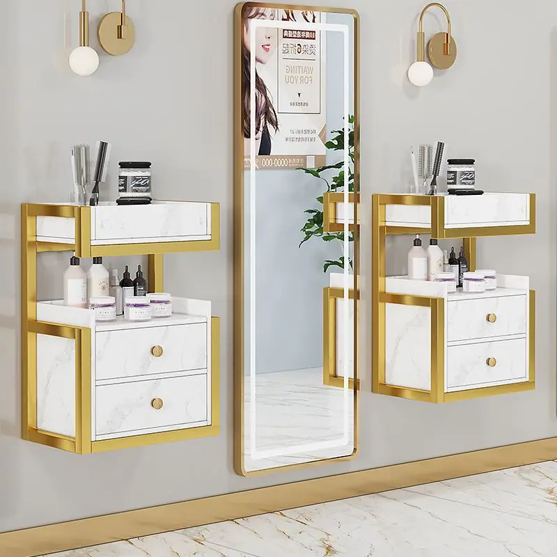 Hair salon tool cabinet, Internet celebrity barbershop hanging wall cabinet, hairdresser storage mirror stand, barber shelf