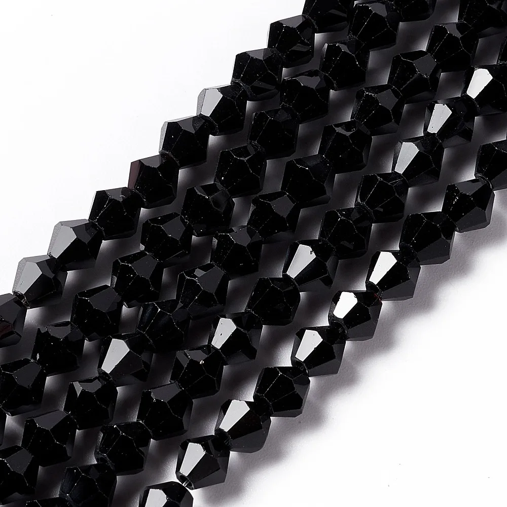 10 Strand Imitation Austrian 5301 Bicone Charms Faceted Glass Charms Strands Black 6x6mm Hole: 1.2mm 44-47pcs/strand 24.5-25cm