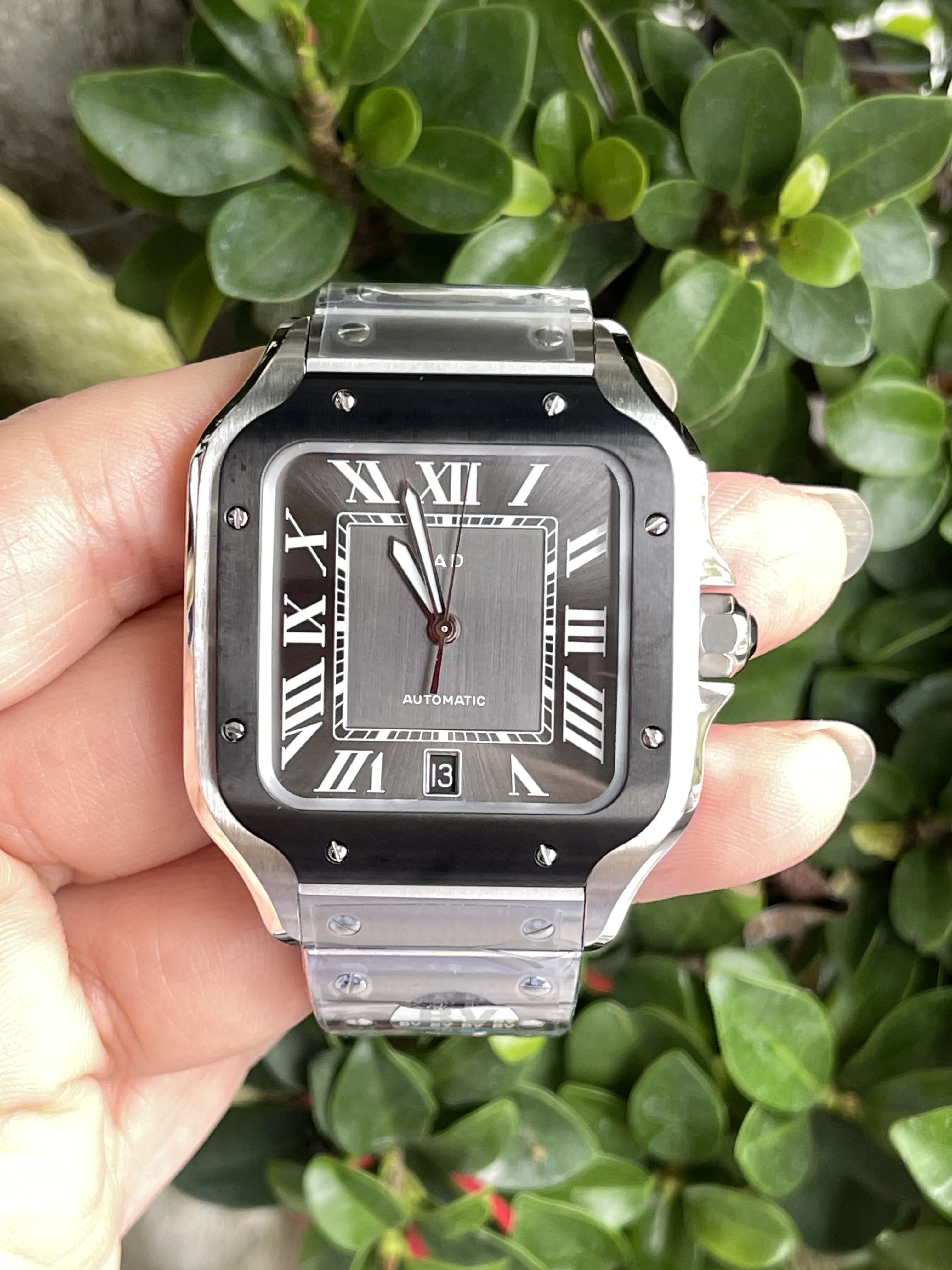 ساعة رجالية ساعات رجالية سانتوس هيكل عظمي وجه مربع 40 مللي متر كوارتز/حركة أوتوماتيكية ساعة مثلج كاملة للرجال