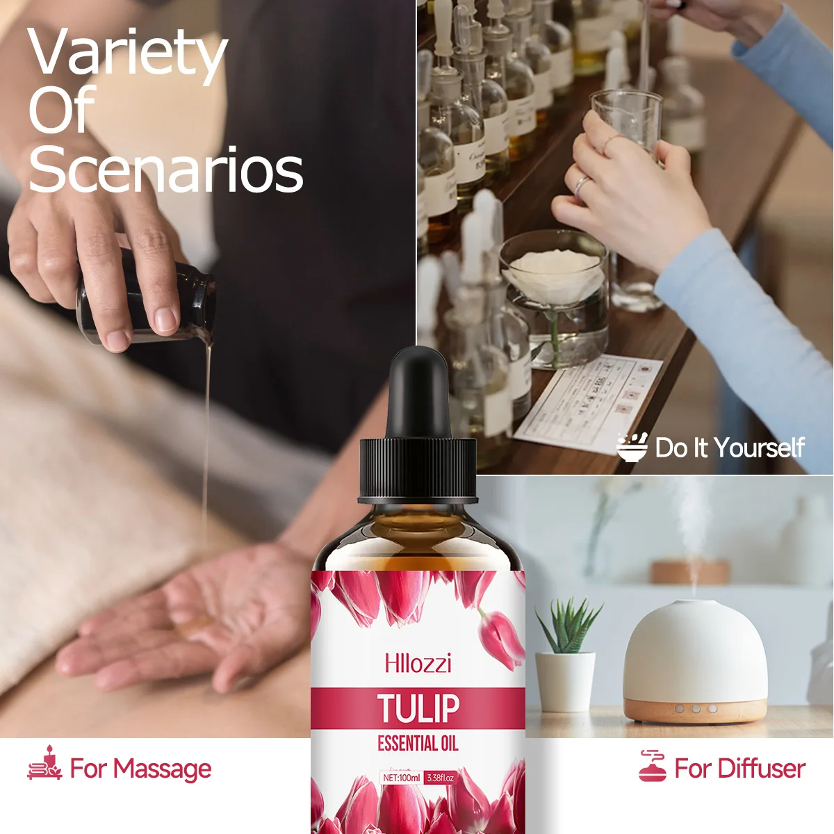 يمكن استخدام زيت التوليب العطري للعناية بالبشرة والحمام والجسم والعطور، وهو مناسب لجميع أنواع البشرة.