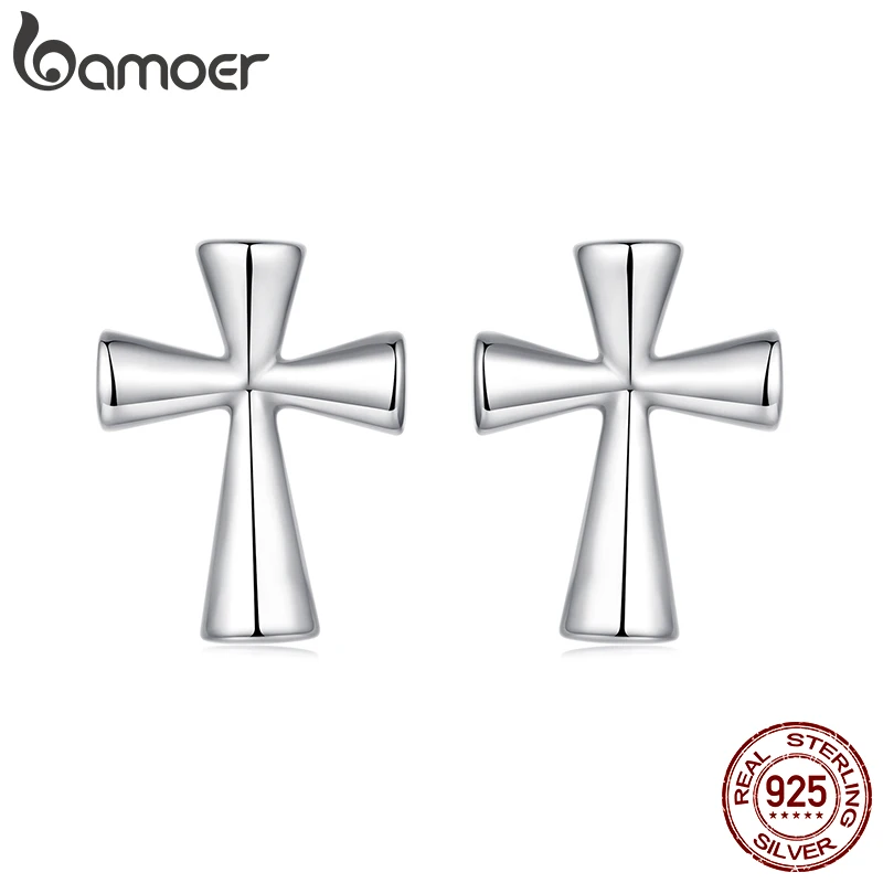 

Bamoer 925 Sterling Silver Cross Stud Earrings Piercing Religious Hypoallergenic Earrings Jewelry Gift for Women Men