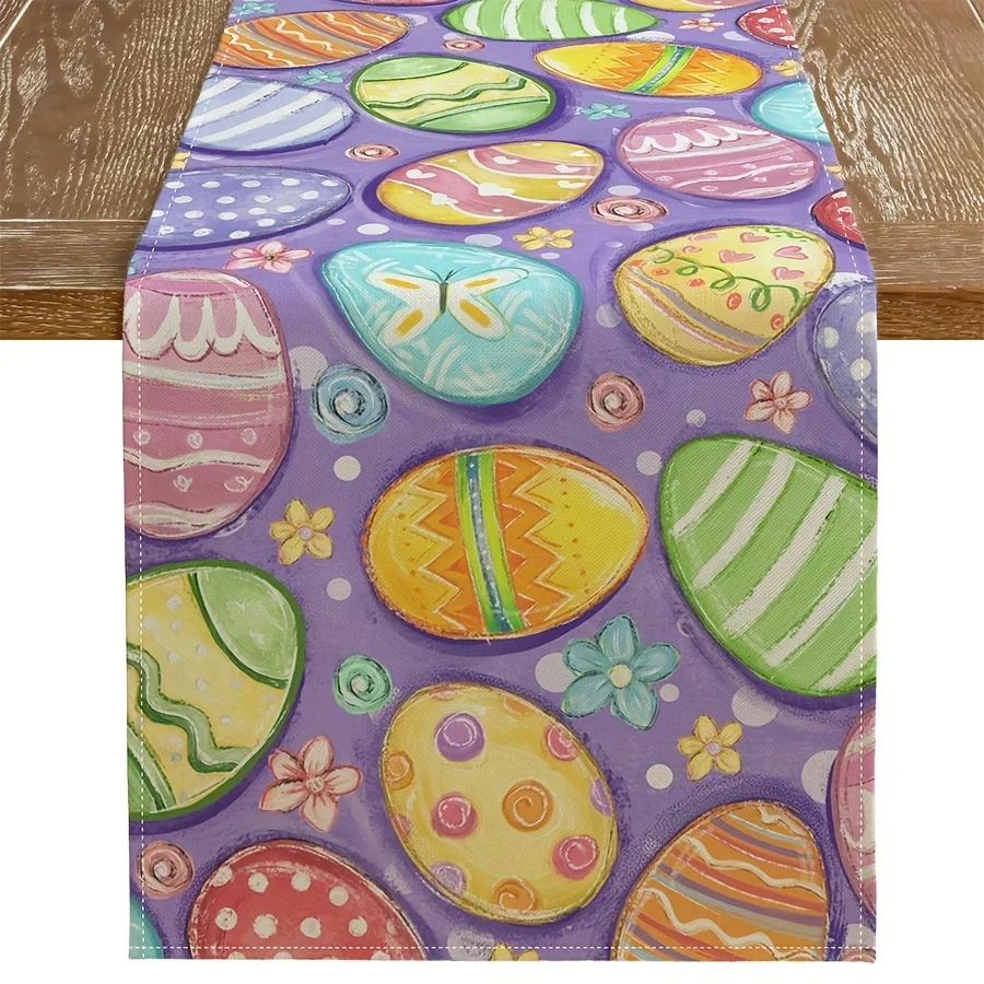 1 Tischläufer mit Osterei-Muster, 2D-Einzeldruck, lebendige Falten, Tischdekoration, Osterparty, Familienessen, Heimküche