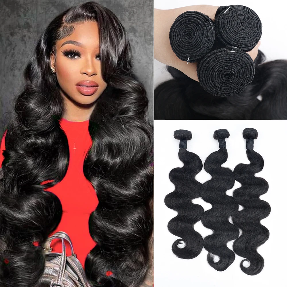 Body Wave Bundles Human Hair Brazilian Weaving Natural Black 1 3 4 Bundles Deal Virgin Hair 30 Inch Raw Hair Extensions