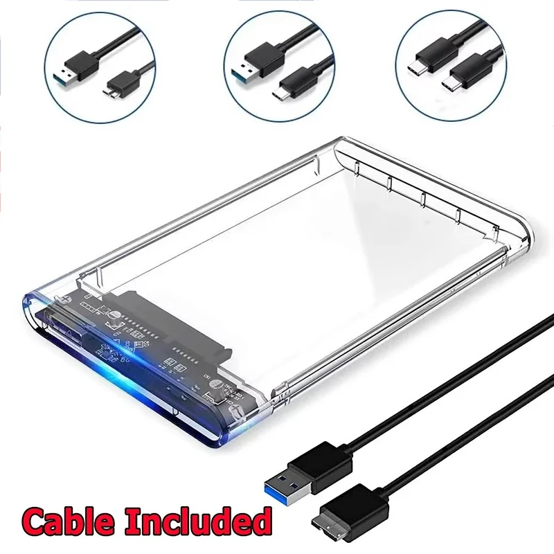 USB Type C Transparent 2.5 Inch External Storage Case SATA to USB 5Gbps HDD SSD Case Hard Drive Enclosure Support For PC Laptops