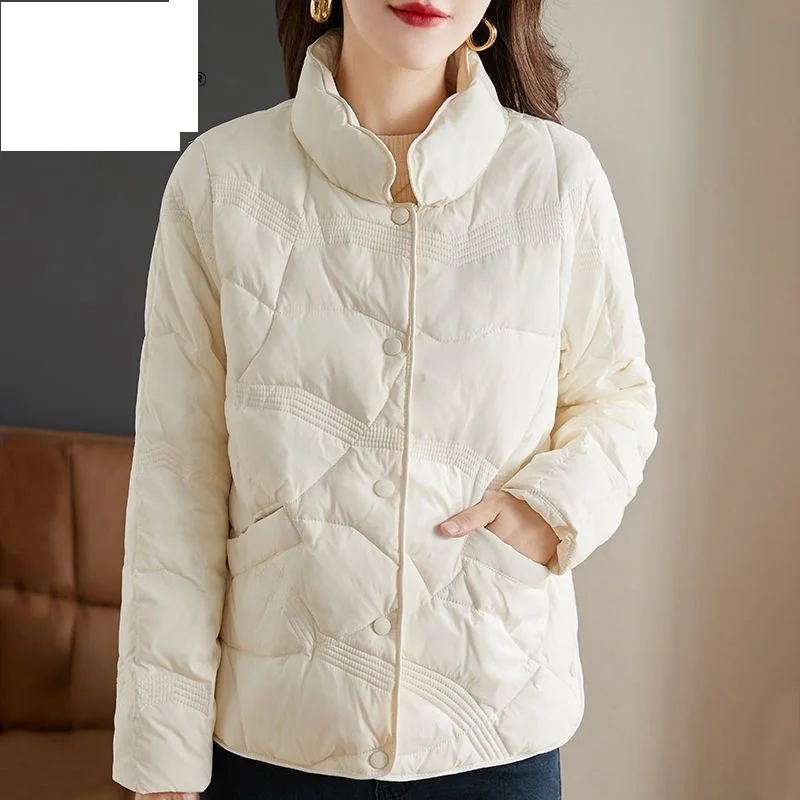 Lightweight Down Cotton Jacket, Women\'s Short Casual Windproof Top,2023 New Winter High-end Warm Standing Collar Mother\'s Coat