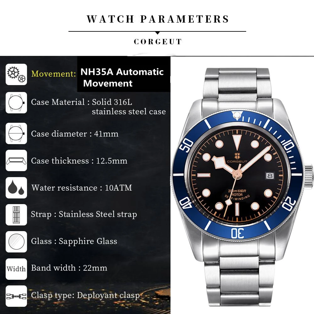 Custom Logo Luxury Men NH35/miyota Automatic Mechanical Watch Military Luminous Dive Relogio Sapphire Mechanical Wrist Watches