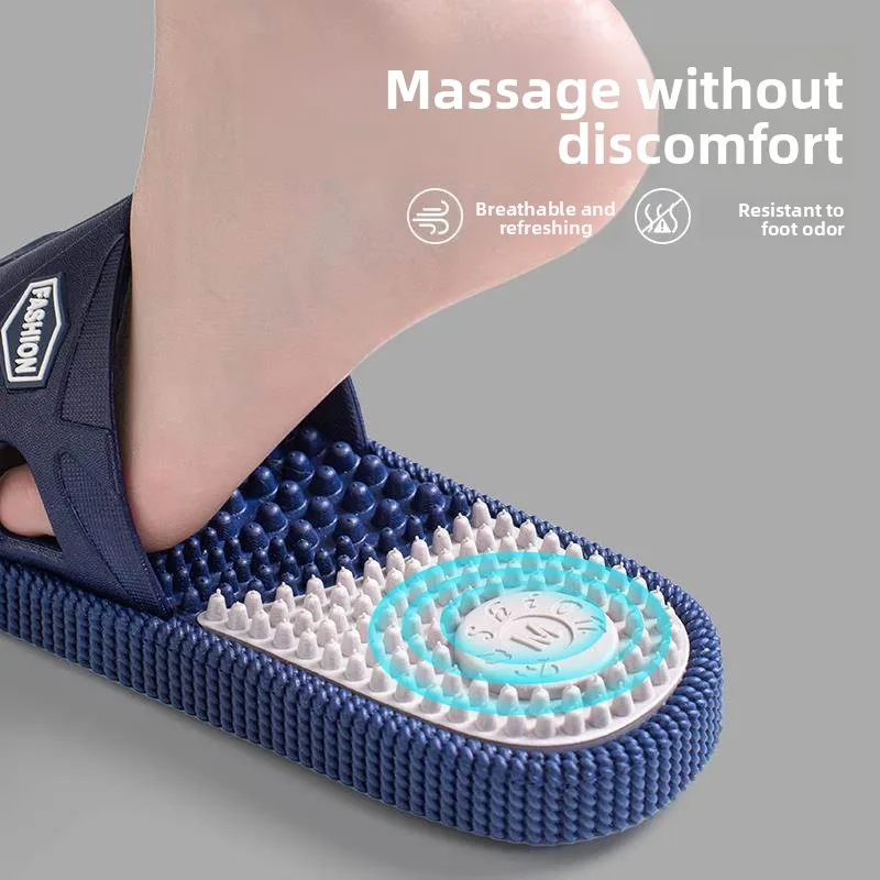 

Men's Massage Slippers Anti-Slip Summer Foot Therapy Bathroom Home Indoor Cool Slippers Comfortable Soft TPR Heel Height 0-1cm