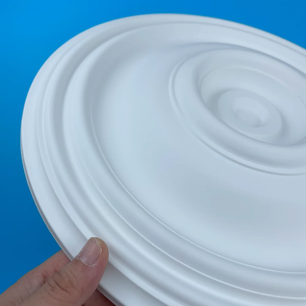 Panel de lámpara de molde de Pu blanco, yeso de imitación, poliuretano, forma decorativa, soporte de lámpara de disco, Material de decoración de plástico de espuma redondo